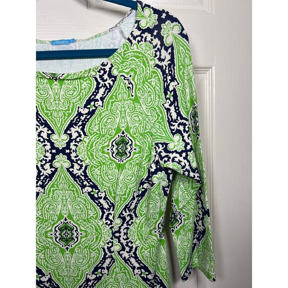 J. McLaughlin Green Blue Damask Boatneck Catalina Cloth Sheath Mari Dress Small - Picture 4 of 8